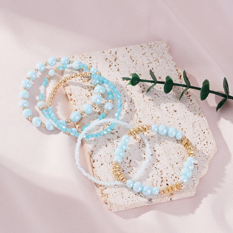 Aigrnc Boho Beaded Stretch Bracelets For Women Stackable Crystal Gold Plated Beaded Bracelets Set Trendy Handmade Friendship Braeclet Jewelry Gifts - Image 4